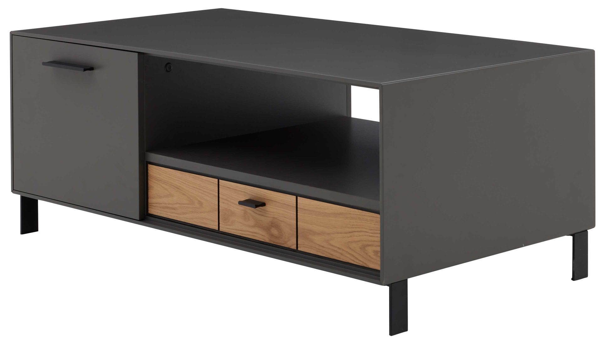 Couchtisch Interliving aus Holz in Dunkelgrau Interliving Wohnzimmer Serie 2030 - Couchtisch 02 Wolfram Grey & Spaltholz - zwei Türen, eine Schublade, ca. 110 x 60 cm