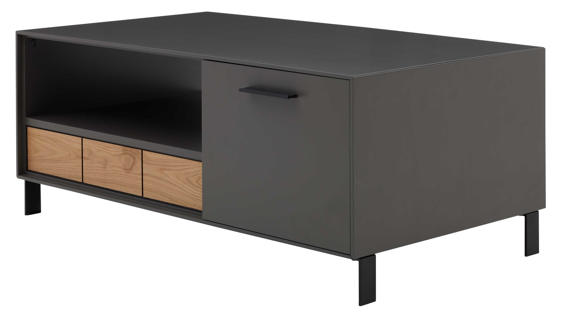 Couchtisch Interliving aus Holz in Dunkelgrau Interliving Wohnzimmer Serie 2030 - Couchtisch Wolfram Grey & Spaltholz - zwei Türen, eine Schublade, ca. 110 x 60 cm