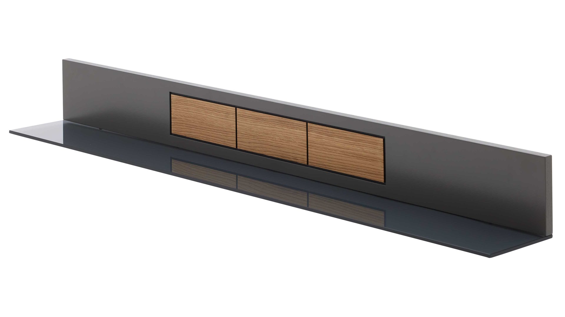 Wohnwand Interliving aus Holz in Dunkelgrau Interliving Wohnzimmer Serie 2030 - Wohnwand 86 Wolfram Grey & Spaltholz - dreiteilig, Länge ca. 275 cm