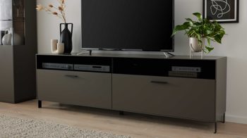 Lowboard Interliving aus Holz in Dunkelgrau Interliving Wohnzimmer Serie 2030 - Lowboard 32 Wolfram Grey & Spaltholz - zwei Schubladen, Länge ca. 180 cm