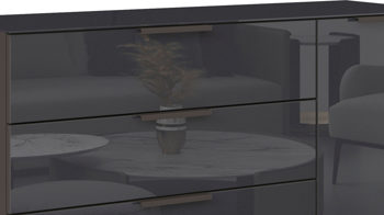 Kommode Rauch aus Holz in Dunkelgrau rauch ORANGE Kommodenprogramm Flipp Glas Basalt - fünf Schublade, eine Tür - ca. 120 x 100 cm