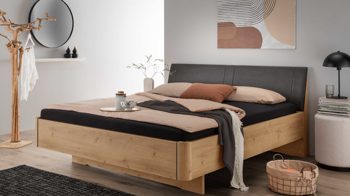 Bettgestell Wiemann | oeseder aus Holz in Holzfarben WIEMANN Schlafzimmerserie Cadiz - Doppelbettgestell Bianco Eiche & Anthrazit - Liegefläche ca. 180 x 200 cm