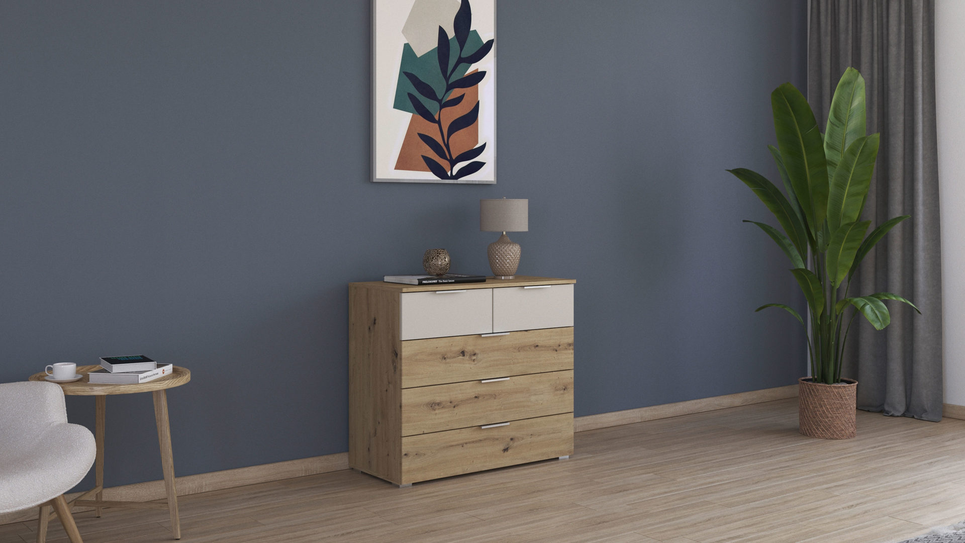 Schubladenkommode Rauch aus Holz in Holzfarben rauch BLUE Monza - Kommode Eiche Artisan & Champagner - ca. 93 x 81 cm