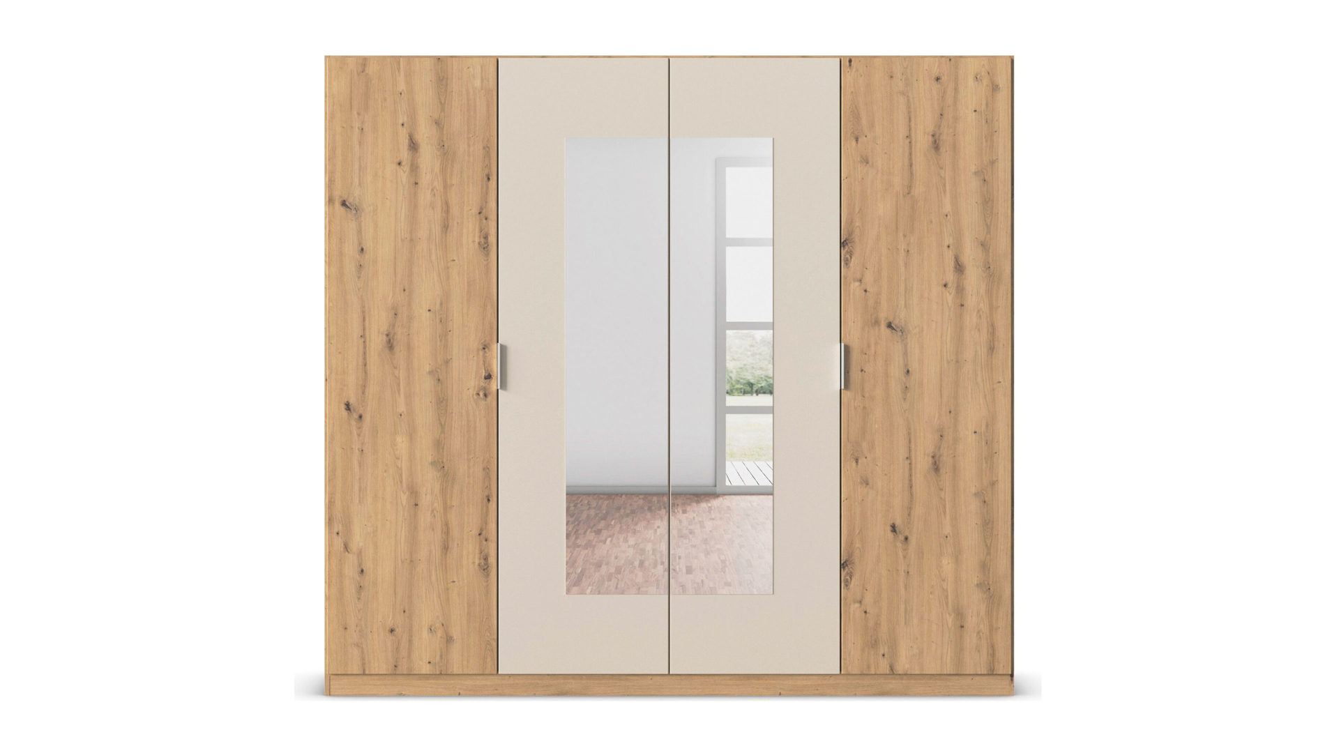 Kleiderschrank Rauch aus Holz in Holzfarben rauch BLUE Monza - Drehtürenschrank Spiegel & Eiche Artisan - Breite ca. 226 cm