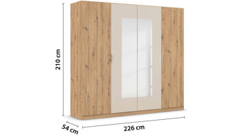 Kleiderschrank Rauch aus Holz in Holzfarben rauch BLUE Monza - Drehtürenschrank Spiegel & Eiche Artisan - Breite ca. 226 cm