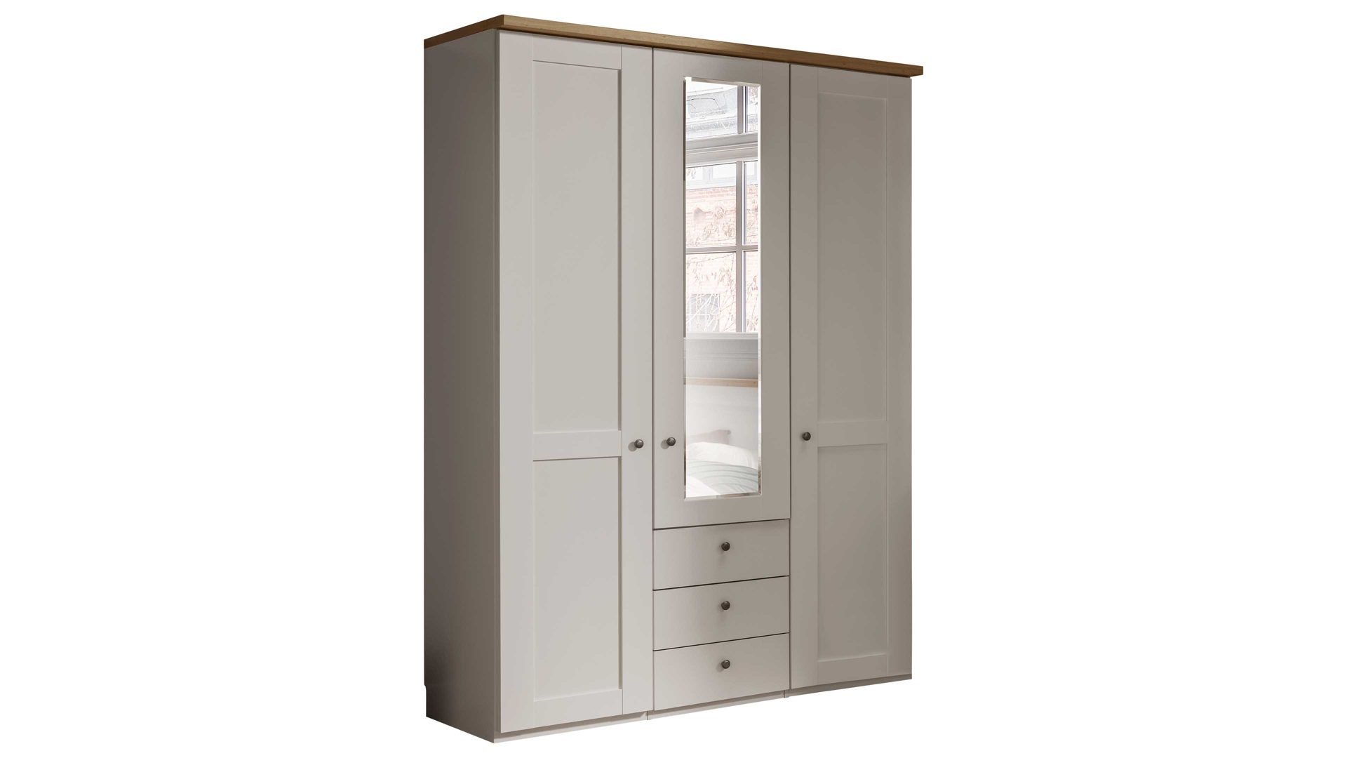 Kleiderschrank Wiemann | oeseder aus Holz in Weiß WIEMANN Schlafzimmerserie Marlow - Kleiderschrank Weiß & Bianco Eiche - drei Türen, drei Schubladen, Breite ca. 150 cm