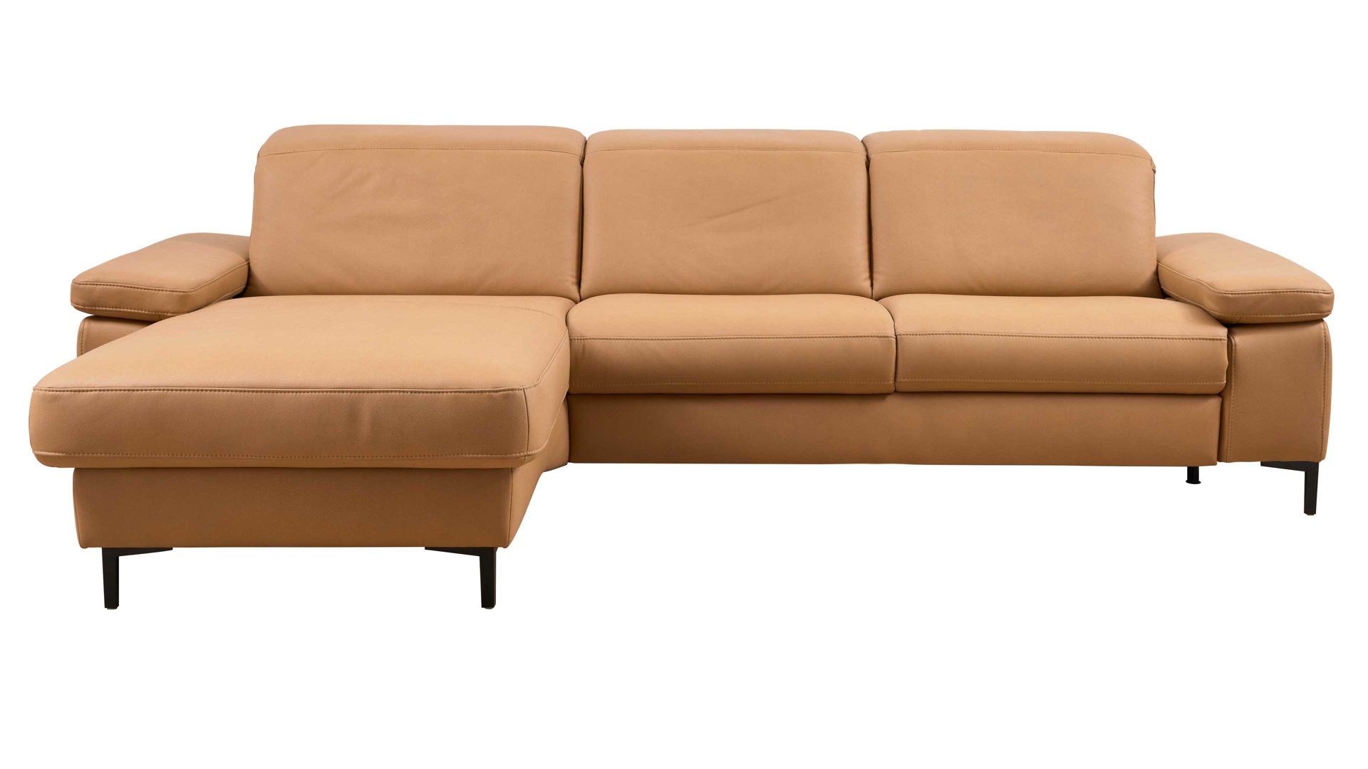 Ecksofa Interliving aus Stoff in Orange Interliving Sofa Serie 4064 - Ecksofa kurkumafarbene Mikrofaser Galero Punto & Fuß W003-01 - Stellfläche ca. 275 x 176 cm