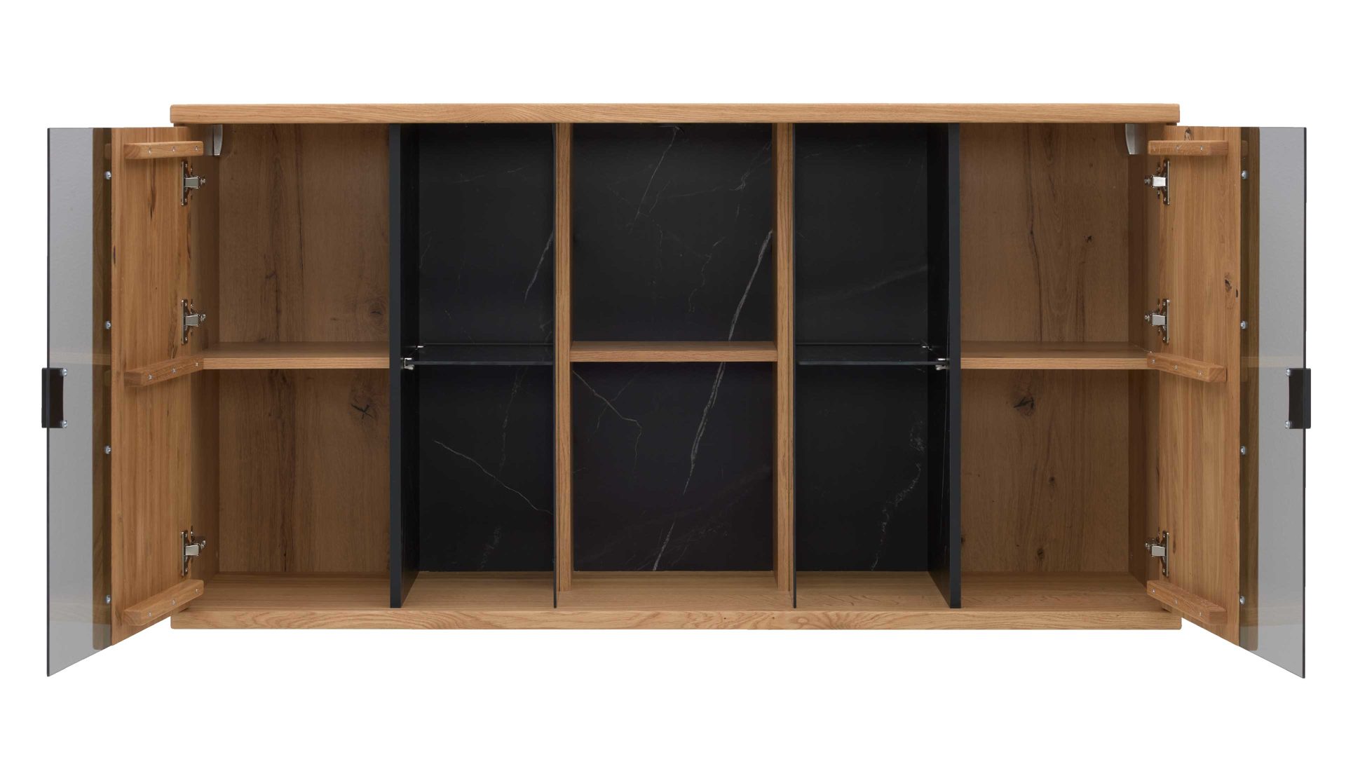 Wohnwand Interliving aus Holz in Holzfarben Interliving Wohnzimmer Serie 2027 - Wohnwand Asteiche - dreiteilig, Breite ca. 318 cm