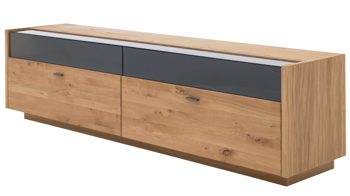 Lowboard Interliving aus Holz in Holzfarben Interliving Wohnzimmer Serie 2027 - Lowboard 02 Asteiche - zwei Schubladen, Länge ca. 216 cm