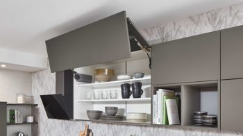 Einbauküche Nobilia® aus Holz in Dunkelgrau nobilia® Einbauküche Laser mit privileg-Elektrogeräten Taupegrau - Stellfläche ca. 245 x 425 cm