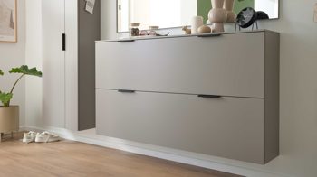 Schuhschrank Interliving aus Holz in Hellgrau Interliving Garderobe Serie 6012 - Hänge-Schuhschrank graubeiger Mattlack - zwei Klappen, Breite ca.  160 cm