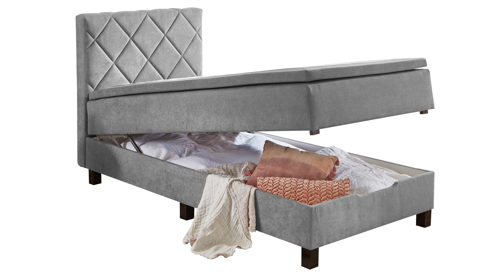 Boxspringbett Sun garden | 162719 aus Stoff in Grau Boxspringbett Jeff silberfarbener Bezug 50343-720 – Liegefläche ca. 140 x 200 cm