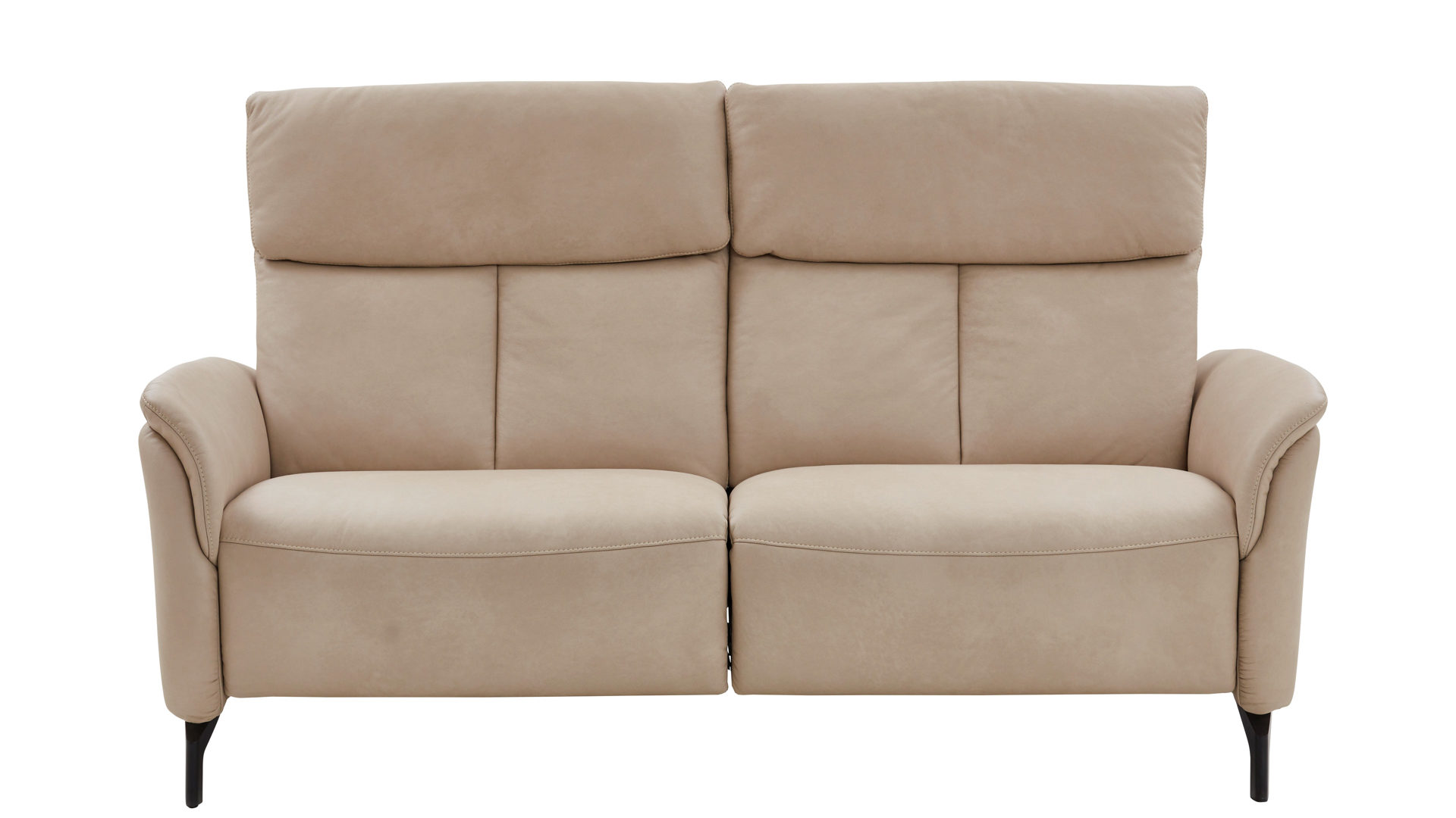 Zweisitzer Steinpol polsteria aus Leder Stoff in Beige Polsterprogramm Mira - Zweisitzer ecrufarbenes Leder Evita & schwarze Metallfüße - Breite ca.  182 cm