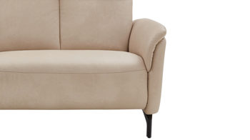 Zweisitzer Steinpol polsteria aus Leder Stoff in Beige Polsterprogramm Mira - Zweisitzer ecrufarbenes Leder Evita & schwarze Metallfüße - Breite ca.  182 cm