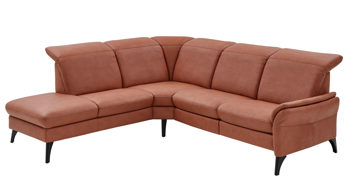 Ecksofa Steinpol polsteria aus Stoff in Orange Polsterprogramm Relaxa Trend 2.0 - Ecksofa cognacfarbener Bezug Kevin & Schwarz - Stellfläche ca. 239 x 271 cm
