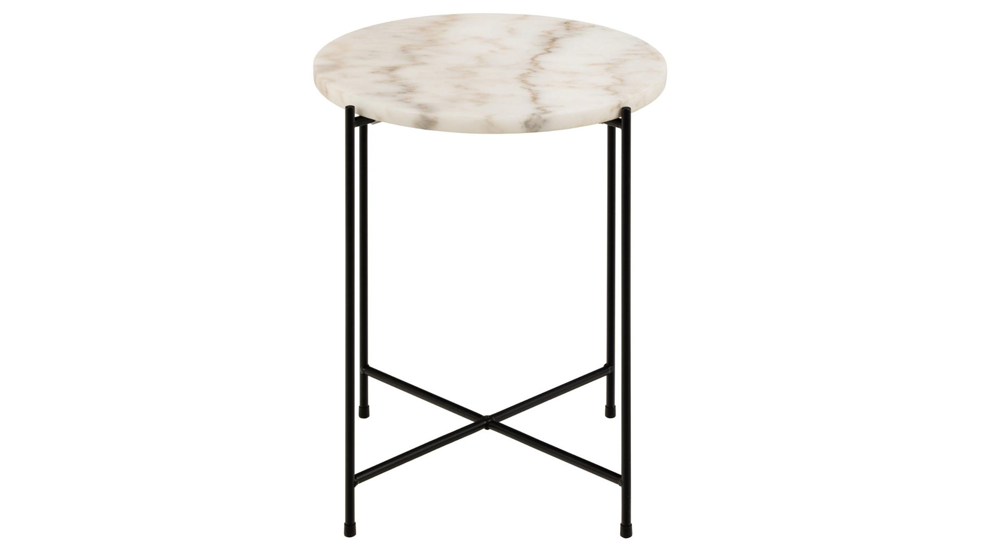 Beistelltisch Actona group aus Mineralmarmor /-guss in Weiß Beistelltischserie Avila weißer Marmor & schwarzes Metallgestell - Höhe ca. 45 cm