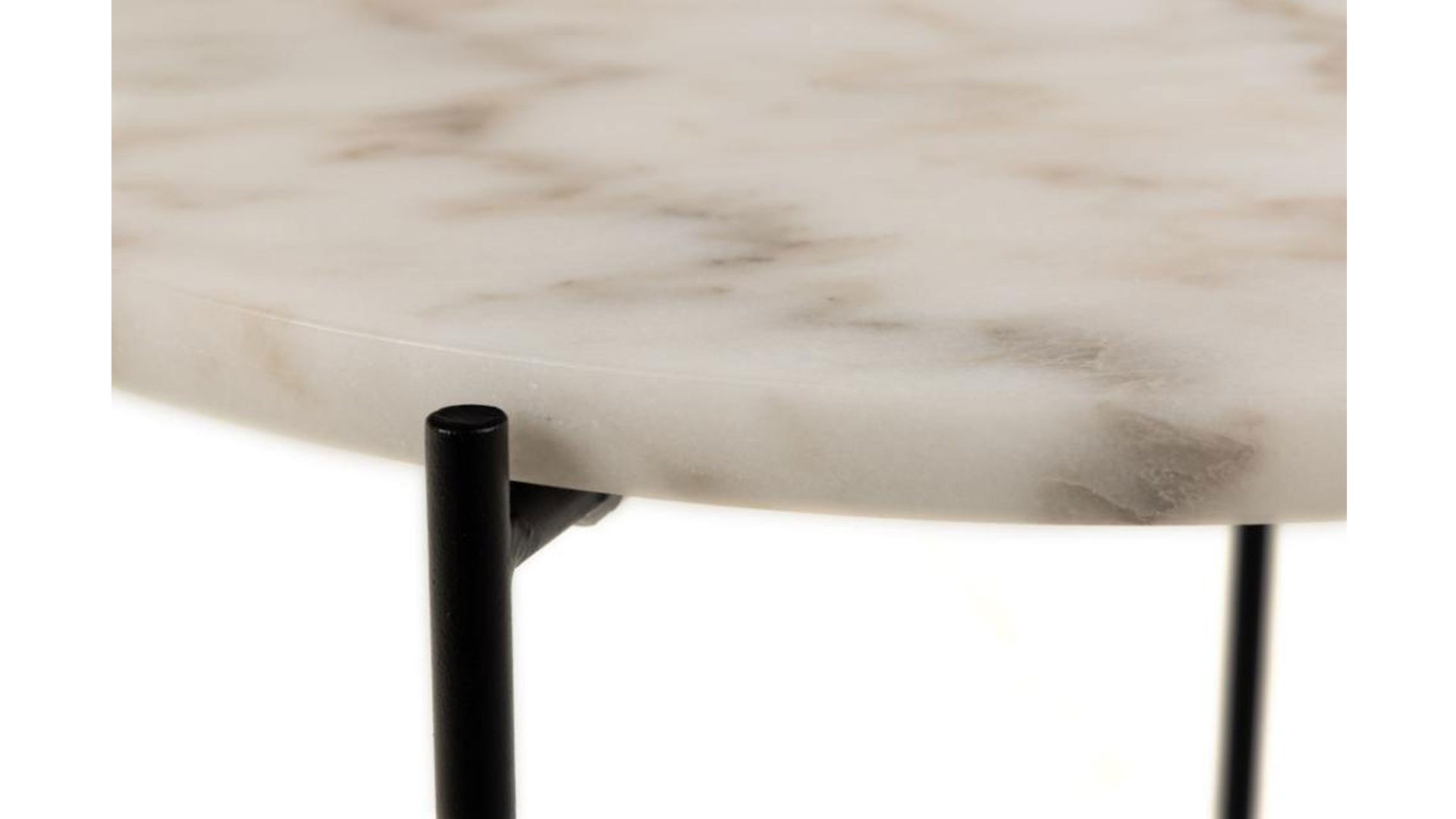 Beistelltisch Actona group aus Mineralmarmor /-guss in Weiß Beistelltischserie Avila weißer Marmor & schwarzes Metallgestell - Höhe ca. 45 cm