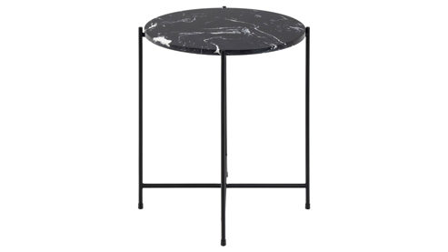 Beistelltisch Actona group aus Mineralmarmor /-guss Nachbildung in Schwarz Beistelltischserie Avila schwarze Marmoroptik & schwarzes Metallgestell - Höhe ca. 45 cm