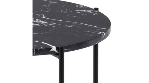 Beistelltisch Actona group aus Mineralmarmor /-guss Nachbildung in Schwarz Beistelltischserie Avila schwarze Marmoroptik & schwarzes Metallgestell - Höhe ca. 45 cm