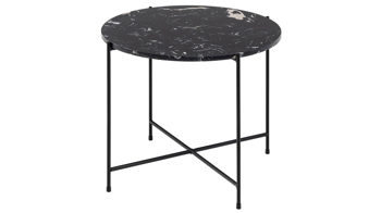 Beistelltisch Actona group aus Mineralmarmor /-guss Nachbildung in Schwarz Beistelltischserie Avila schwarze Marmoroptik & schwarzes Metallgestell - Höhe ca. 40 cm