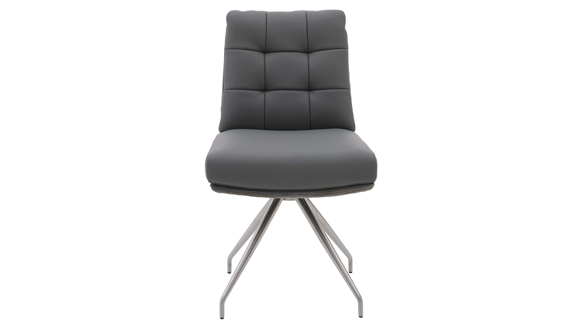 Vierfußstuhl Interliving aus Leder in Grau Interliving Esszimmer Serie 5116 – Polsterstuhl grauer Materialmix Leder & Cord Fo-Sh, Edelstahlgestell F38-FIX