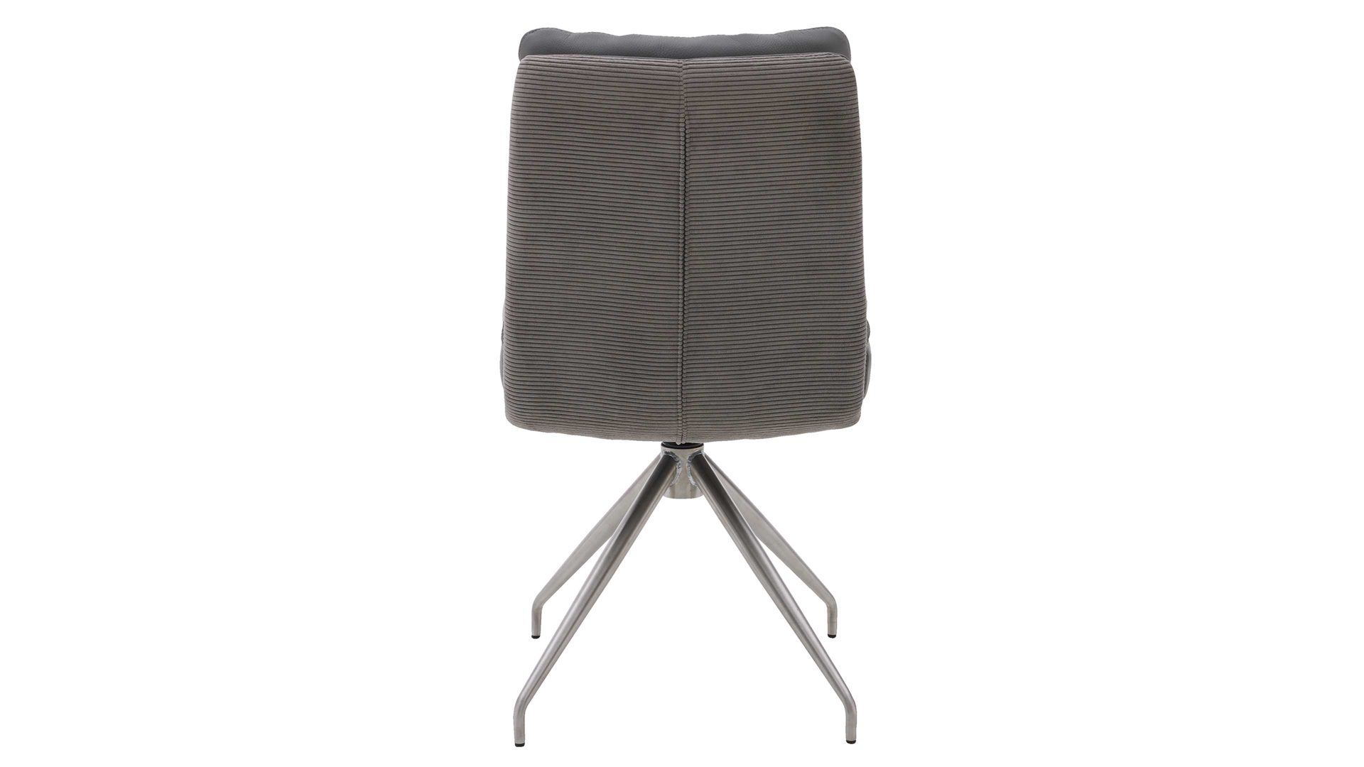 Vierfußstuhl Interliving aus Leder in Grau Interliving Esszimmer Serie 5116 – Polsterstuhl grauer Materialmix Leder & Cord Fo-Sh, Edelstahlgestell F38-FIX