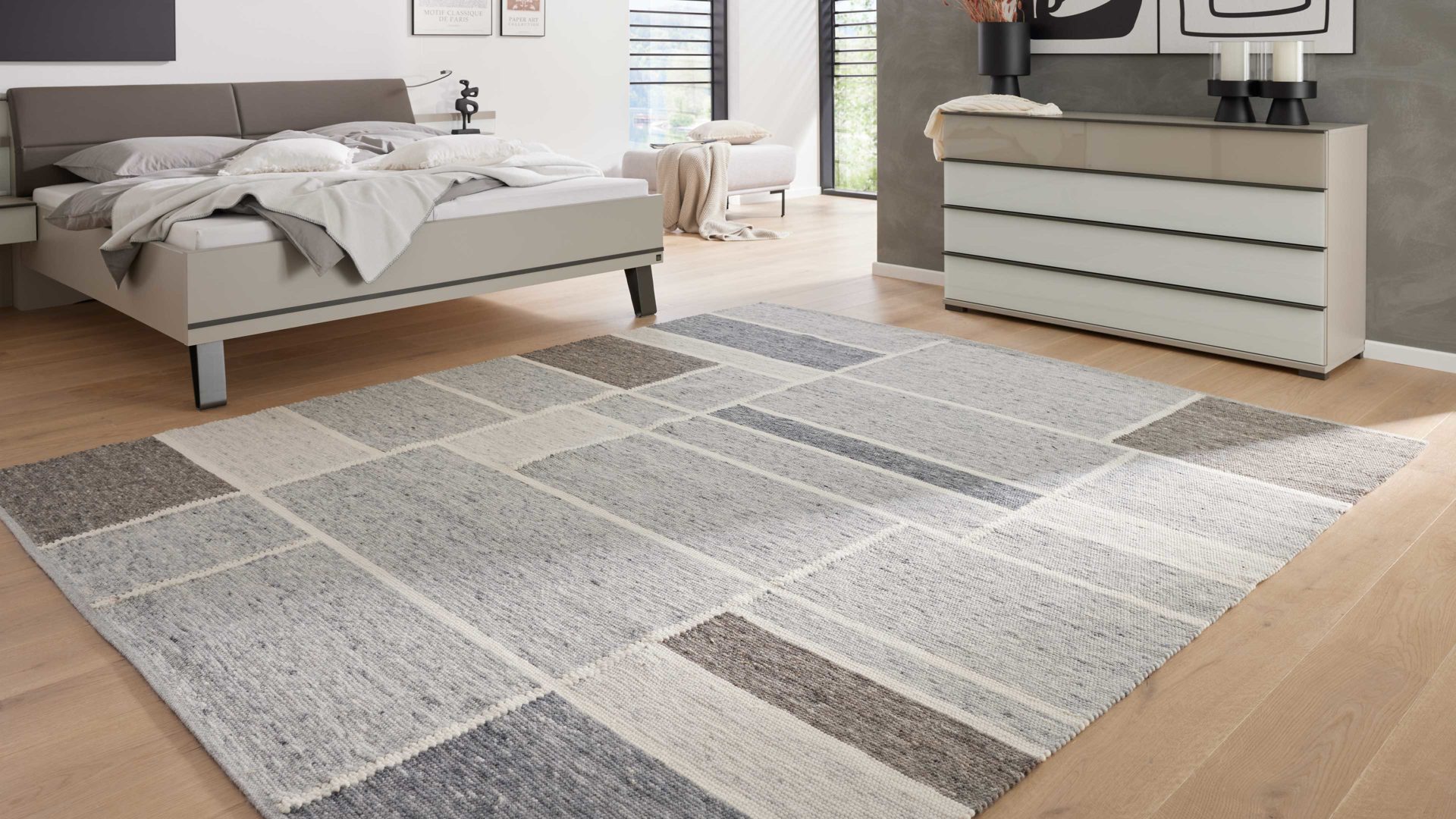 Handwebteppich Interliving aus Naturfaser in Grau Interliving Teppich Serie B-8002 Grau & Hellgrau - ca. 70 x 130 cm