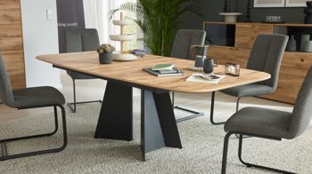 Esstisch Interliving aus Holz in Holzfarben Interliving Esszimmer Serie 5119 - Esstisch helle Eiche rustico & anthrazitfarbenes Metall - ca. 220 x 110 cm