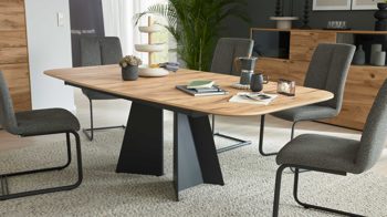 Esstisch Interliving aus Holz in Holzfarben Interliving Esszimmer Serie 5119 - Esstisch V337 helle Eiche rustico & anthrazitfarbenes Metall - ca. 220 x 110 cm