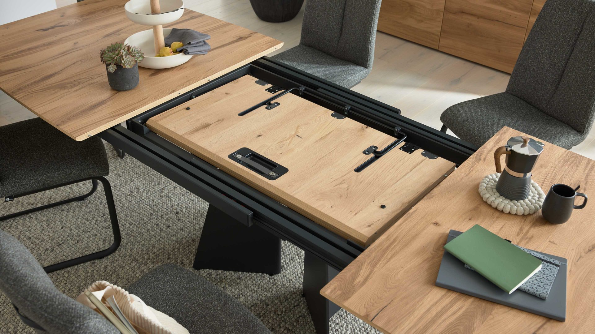 Mehrpreis Interliving aus Holz in Holzfarben Interliving Esszimmer Serie 5119 - Klappeinlage helle Eiche rustico - Breite ca. 100 cm