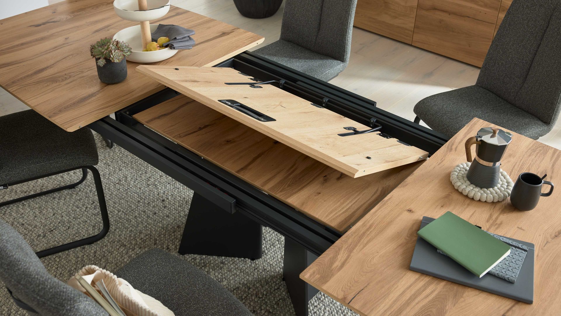 Mehrpreis Interliving aus Holz in Holzfarben Interliving Esszimmer Serie 5119 - Klappeinlage helle Eiche rustico - Breite ca. 100 cm