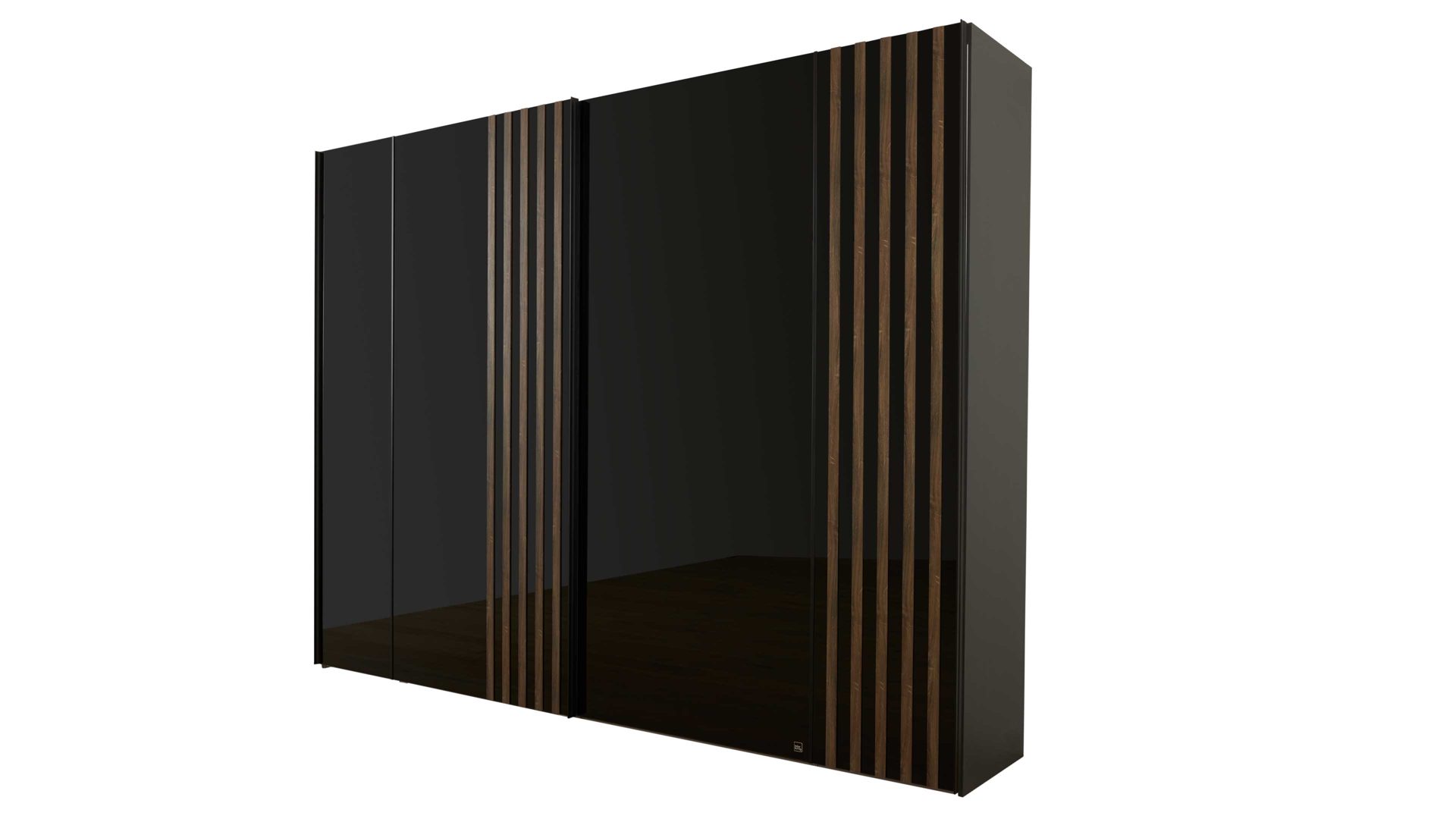 Kleiderschrank Interliving aus Holz in Schwarz Interliving Kleiderschrank Serie 1208 - Schwebetürenschrank 98431 Schwarzglas & Atlantic Eiche - zwei Türen, Breite ca. 270 cm