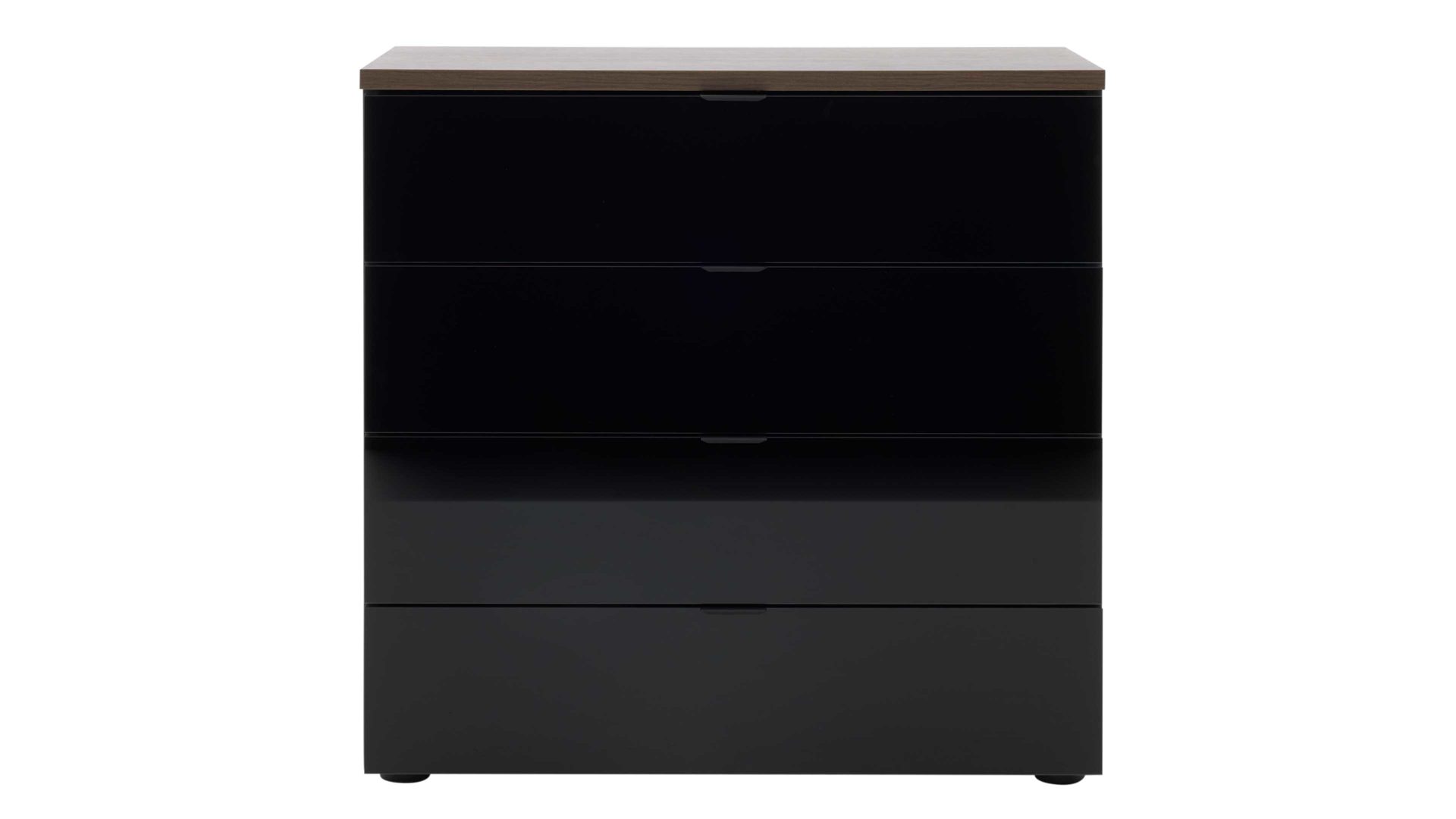 Schubladenkommode Interliving aus Holz in Schwarz Interliving Kleiderschrank Serie 1208 - Schubladenkommode Schwarzglas & Atlantic Eiche - vier Schubladen, Breite ca. 58 cm