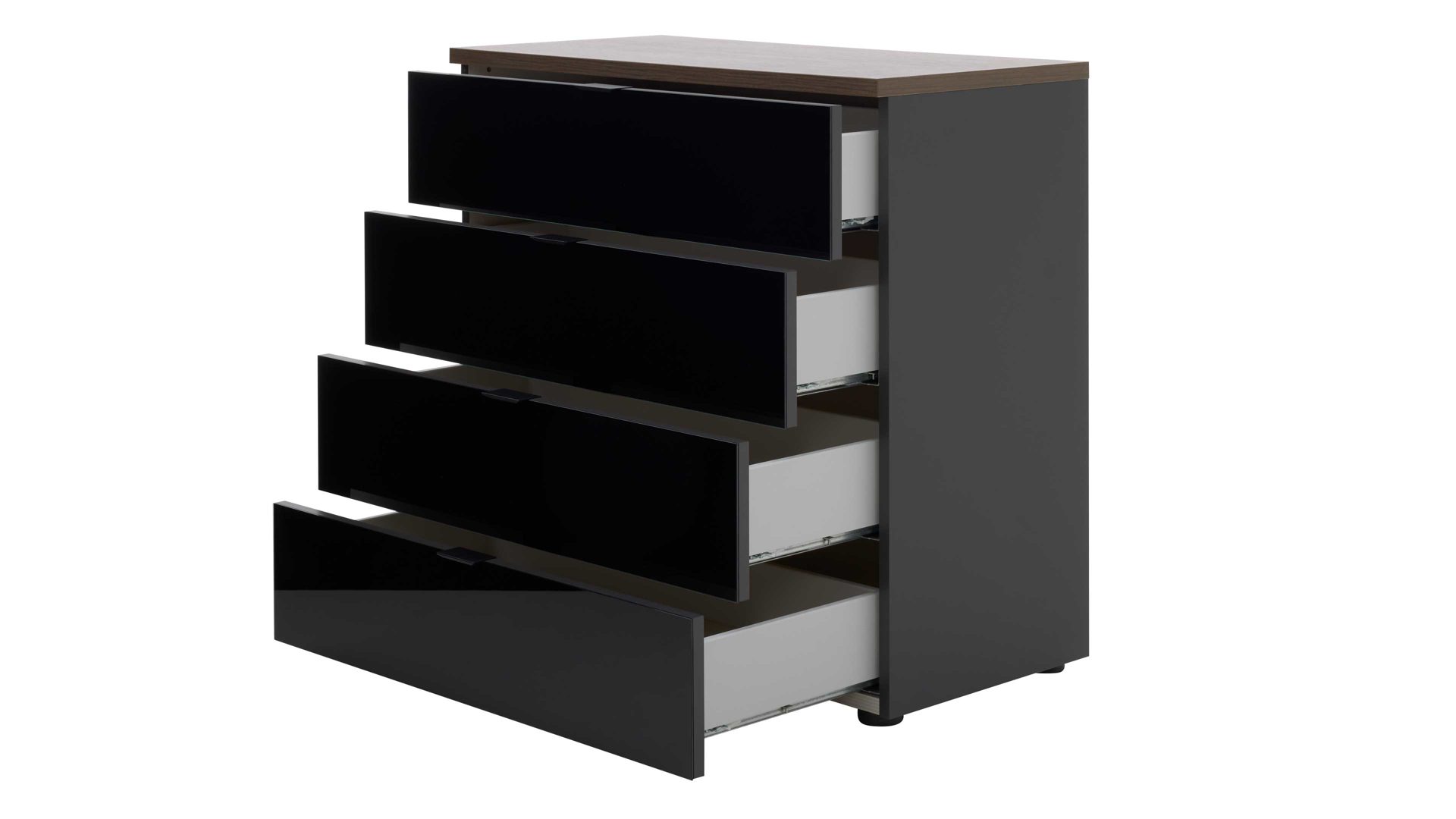 Schubladenkommode Interliving aus Holz in Schwarz Interliving Kleiderschrank Serie 1208 - Schubladenkommode 86729 Schwarzglas & Atlantic Eiche - vier Schubladen, Breite ca. 58 cm