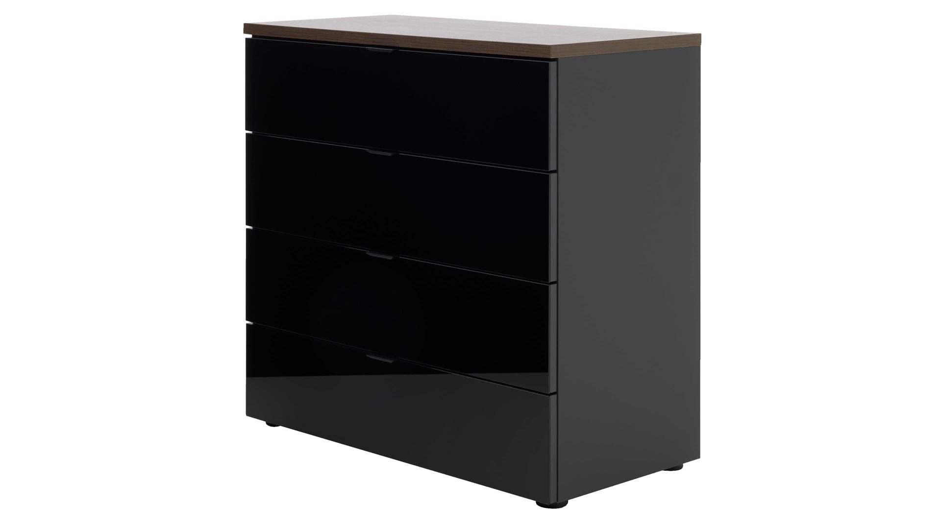 Schubladenkommode Interliving aus Holz in Schwarz Interliving Kleiderschrank Serie 1208 - Schubladenkommode 86729 Schwarzglas & Atlantic Eiche - vier Schubladen, Breite ca. 58 cm
