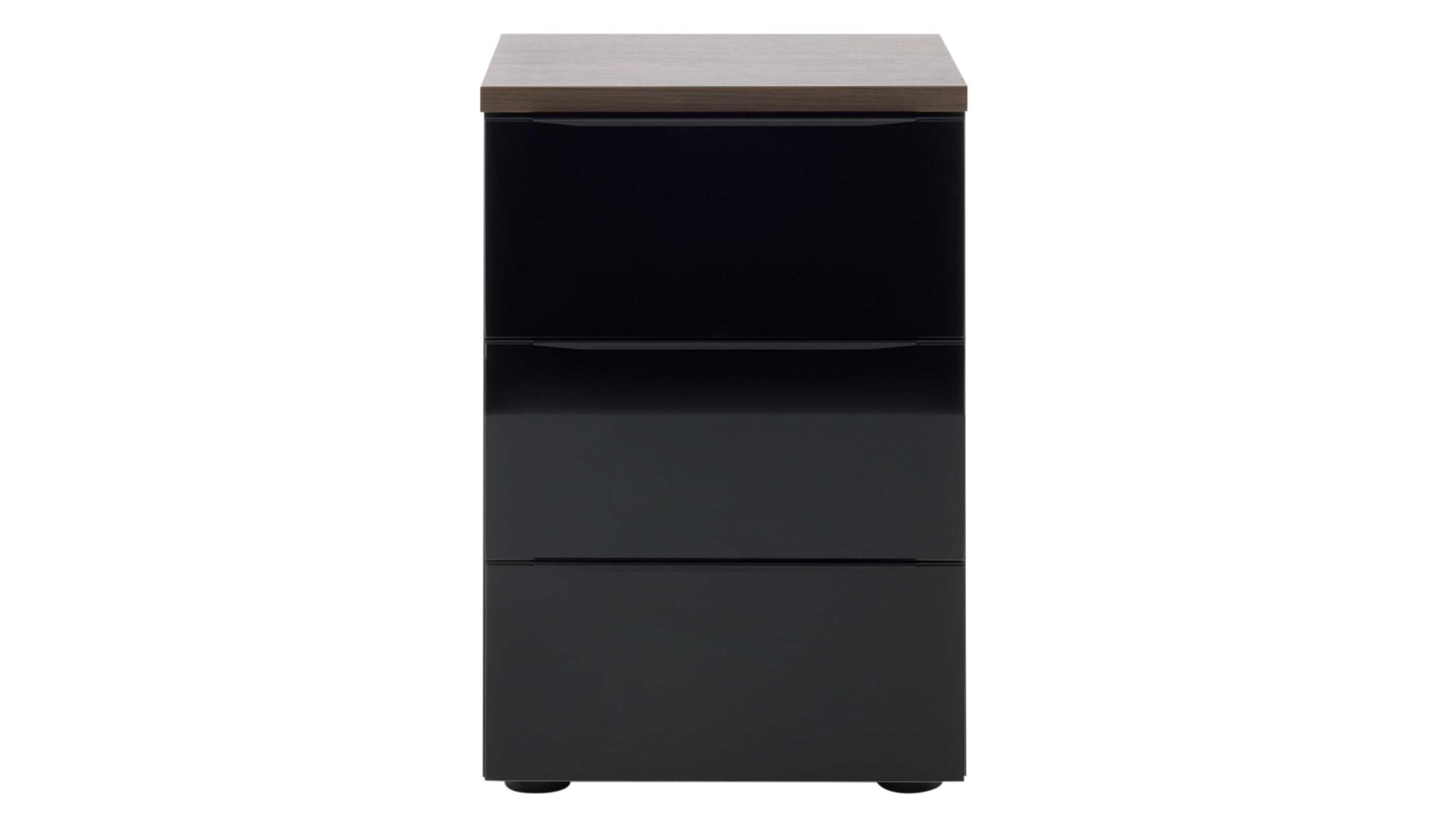 Nachtkommode Interliving aus Holz in Schwarz Interliving Kleiderschrank Serie 1208 - Nachtkommode Schwarzglas & Atlantic Eiche - drei Schubladen, Breite ca. 40 cm