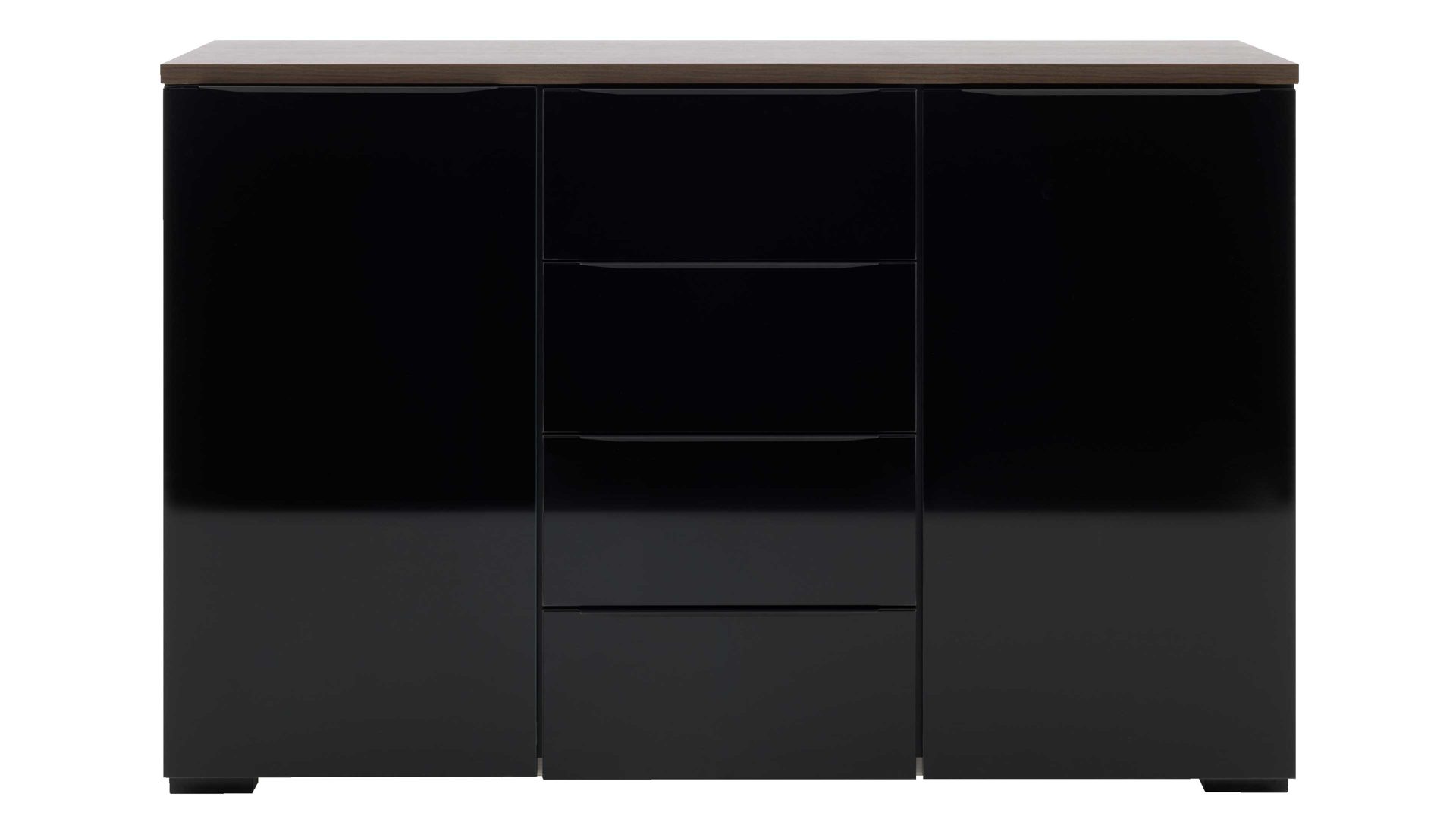 Kombikommode Interliving aus Holz in Schwarz Interliving Kleiderschrank Serie 1208 - Kombikommode Schwarzglas & Atlantic Eiche - zwei Türen, vier Schubladen, Breite ca. 120 cm