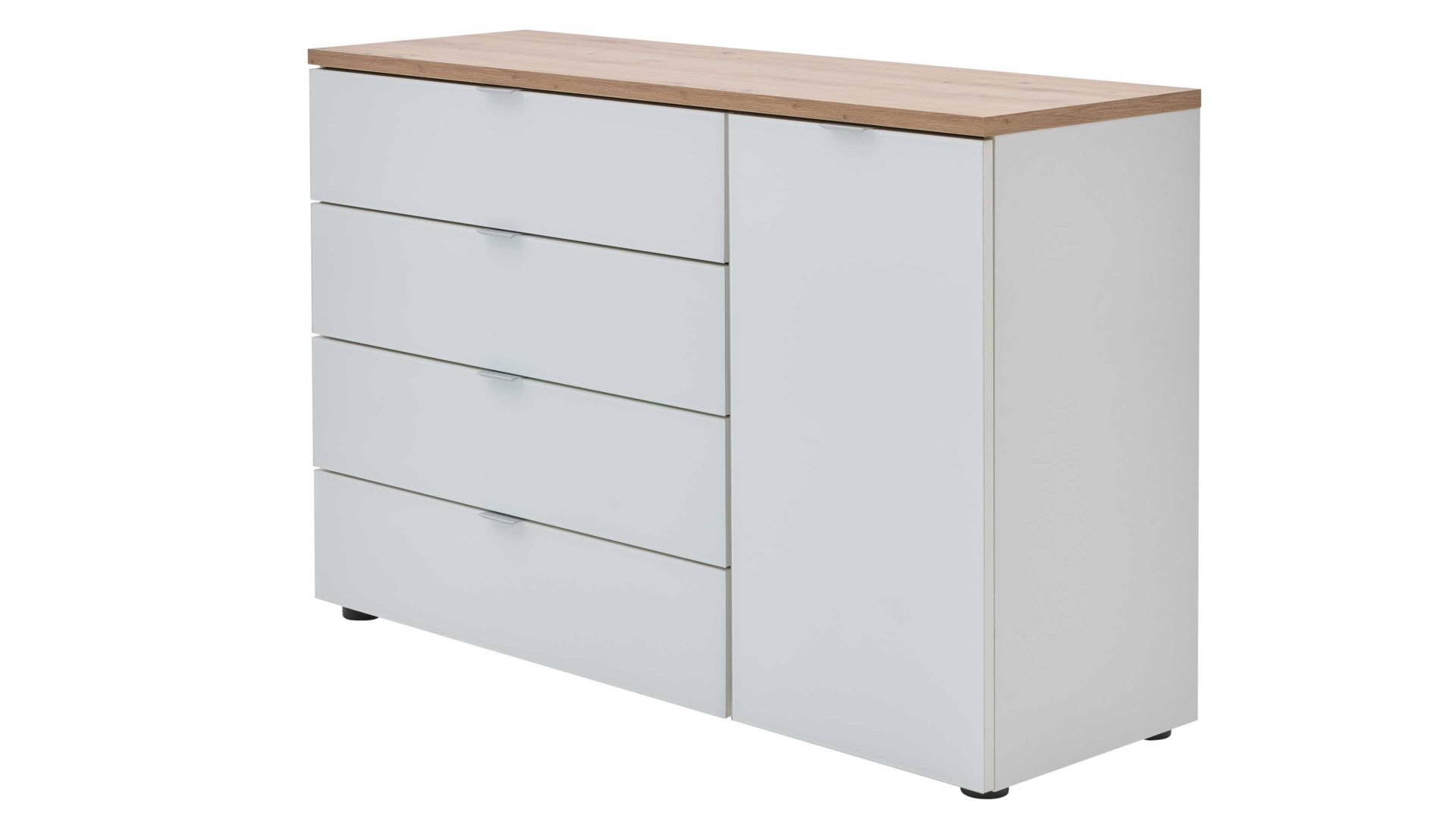 Kombikommode Interliving aus Holz in Weiß Interliving Kleiderschrank Serie 1208 - Kombikommode 91608 alpinweißes Glas & Artisan Eiche - eine Tür, vier Schubladen, Breite ca. 120 cm