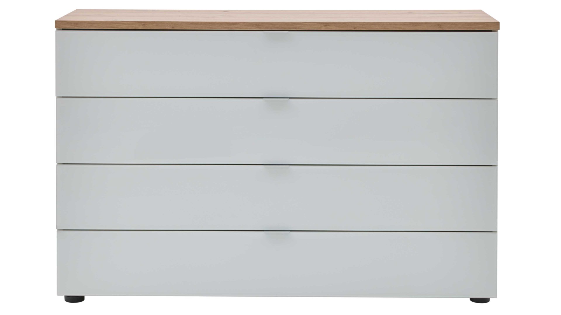 Schubladenkommode Interliving aus Holz in Weiß Interliving Kleiderschrank Serie 1208 - Schubladenkommode alpinweißes Glas & Artisan Eiche - vier Schubladen, Breite ca. 120 cm