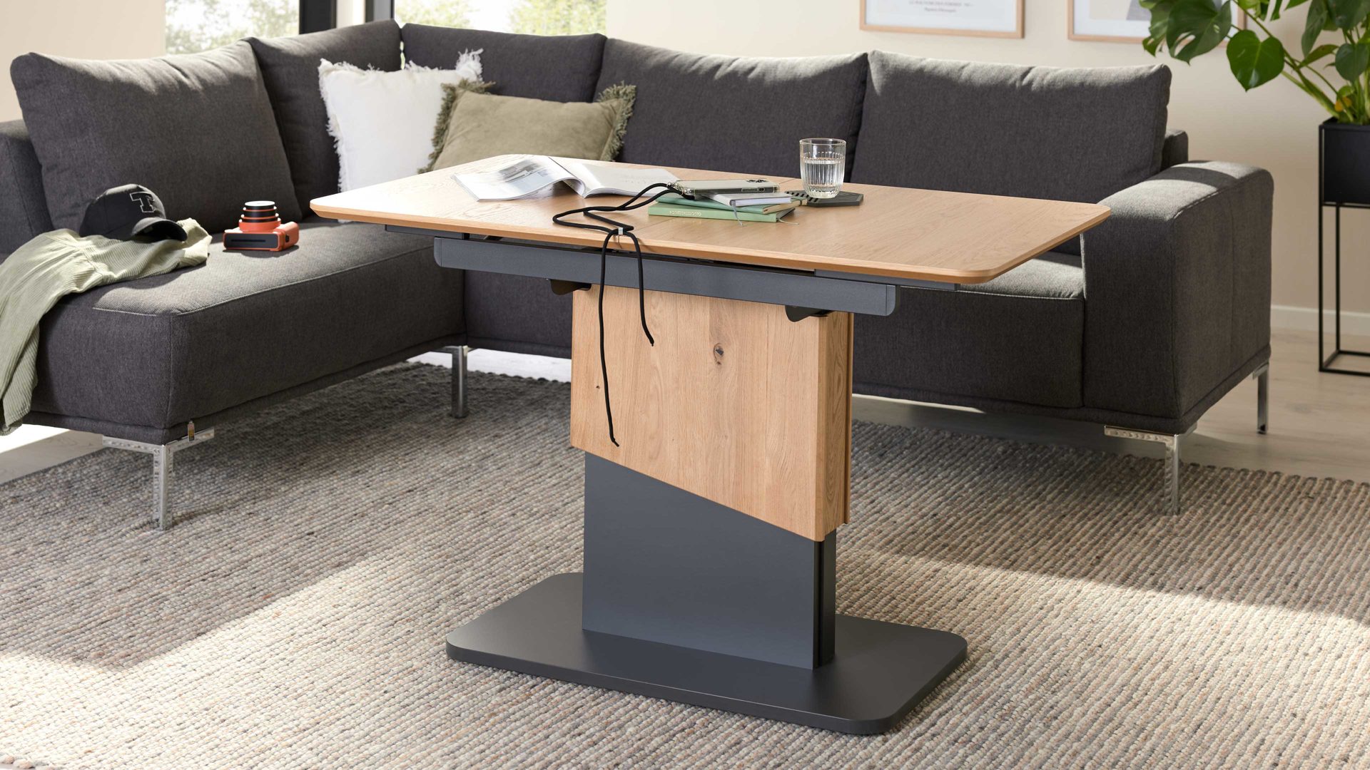 Couchtisch Interliving aus Holz in Holzfarben Interliving Couchtisch Serie 6223 - Couchtisch Wildeiche & Graphitschwarz - ca. 120 x 70 cm