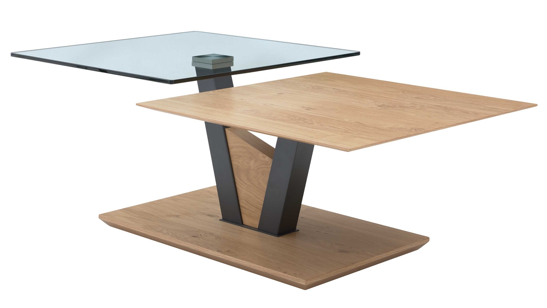 Couchtisch Interliving aus Holz in Holzfarben Interliving Couchtisch Serie 6224 - Couchtisch Klarglas & Wildeiche - ca. 118 x 65 cm