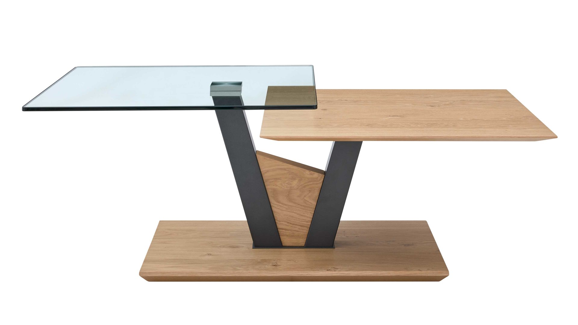 Couchtisch Interliving aus Holz in Holzfarben Interliving Couchtisch Serie 6224 - Couchtisch Klarglas & Wildeiche - ca. 118 x 65 cm