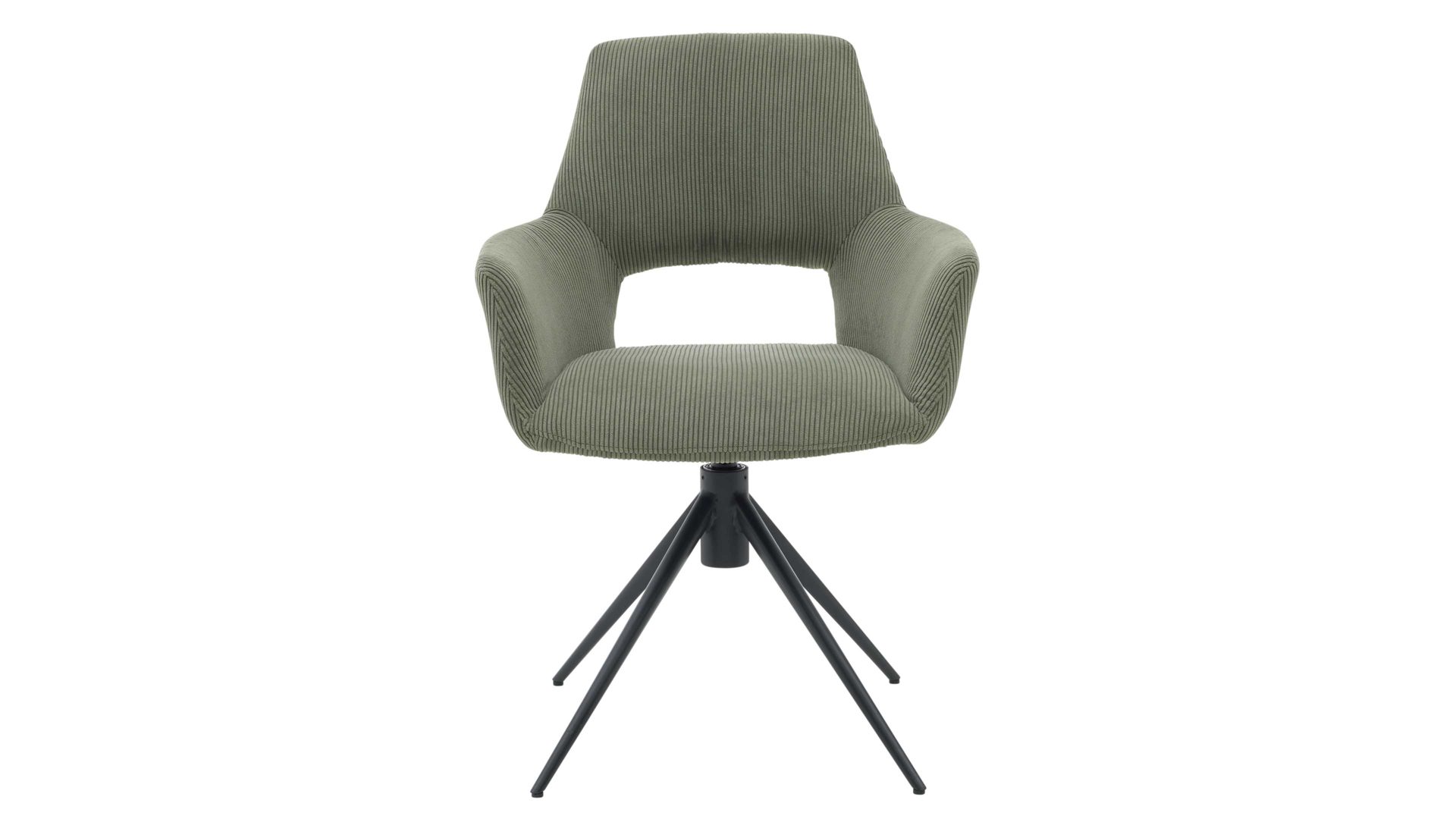 Vierfußstuhl Interliving aus Stoff in Dunkelgrün Interliving Esszimmer Serie 5605 – Armlehnstuhl mit Drehfunktion waldgrüner Cord Rebel & schwarzes Eisen