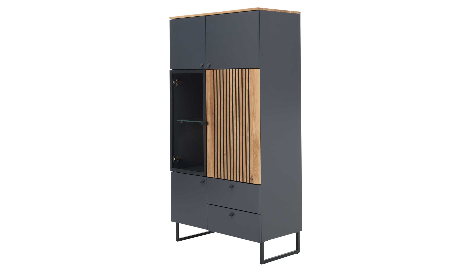 Highboard Interliving aus Holz in Dunkelgrau Interliving Esszimmer Serie 5605 – Highboard 5774 quarzgrauer Lack & Charakter-Eiche - fünf Türen, zwei Schubladen, Breite ca. 86 cm