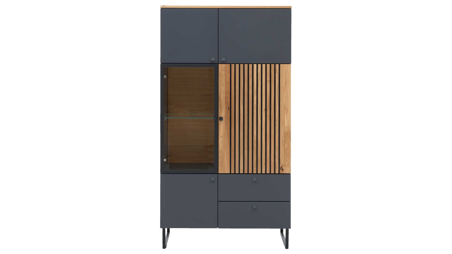 Highboard Interliving aus Holz in Dunkelgrau Interliving Esszimmer Serie 5605 – Highboard 5774 quarzgrauer Lack & Charakter-Eiche - fünf Türen, zwei Schubladen, Breite ca. 86 cm