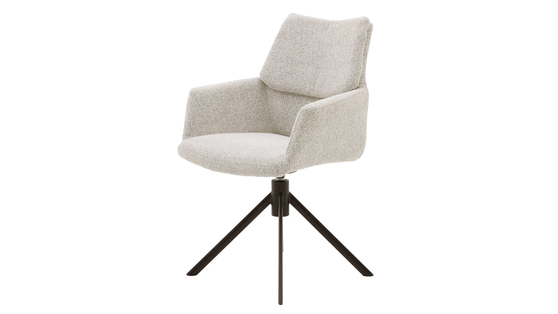 Polsterstuhl Interliving aus Stoff in Weiß Interliving Esszimmer Serie 5118 – Armlehnstuhl mit Drehfunktion champagnerfarbener Bouclé Elegant wish E07 & mattschwarzes Eisen