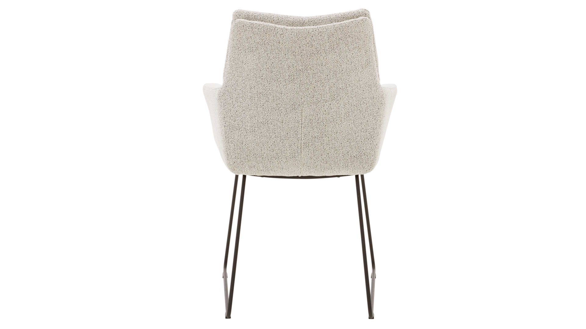 Polsterstuhl Interliving aus Stoff in Weiß Interliving Esszimmer Serie 5118 – Armlehn-Kufenstuhl champagnerfarbener Bouclé Elegant wish E07 & mattschwarzes Eisen