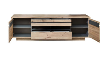 Wohnwand Innostyle aus Holz in Holzfarben Wohnzimmer Serie Bellano - Wohnwand mit Beleuchtung Viking Oak Nachbildung & Graphit Nachbildung - dreiteilig, Breite ca.  322 cm