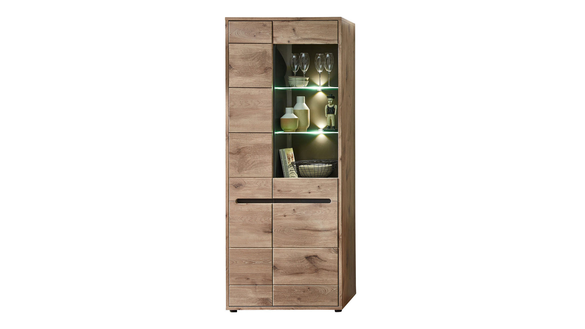 Wohnwand Innostyle aus Holz in Holzfarben Wohnzimmer Serie Bellano - Wohnwand mit Beleuchtung Viking Oak Nachbildung & Graphit Nachbildung - dreiteilig, Breite ca.  322 cm