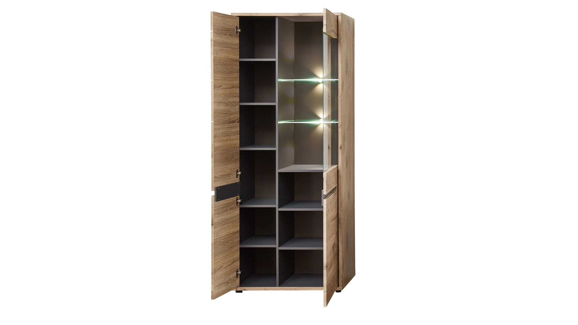Wohnwand Innostyle aus Holz in Holzfarben Wohnzimmer Serie Bellano - Wohnwand mit Beleuchtung Viking Oak Nachbildung & Graphit Nachbildung - dreiteilig, Breite ca.  322 cm